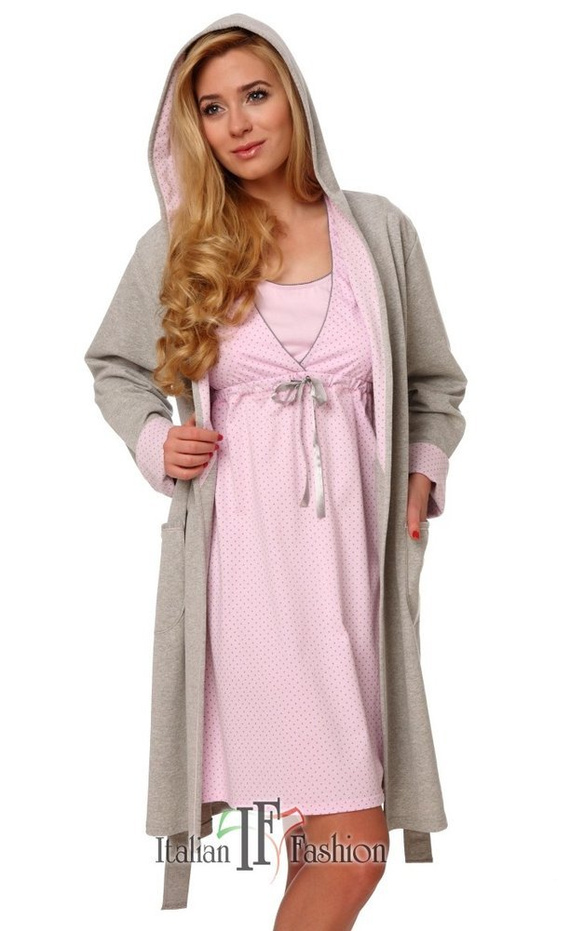 Damen-Komfort-Bademantel Italian Fashion- melange/rosa