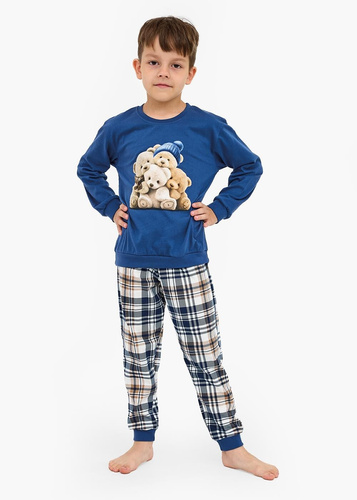 593/174 966/174 Cornette Bears Jungenpyjama | Baumwolle, lange Ärmel, karierte Hose