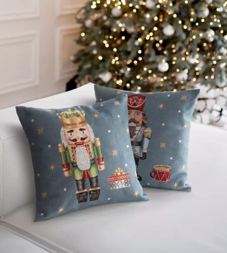 Chp 6080 Weihnachts-Tapisserie-Kissenbezug, Nussknacker, Euro-Vorhänge, Grau