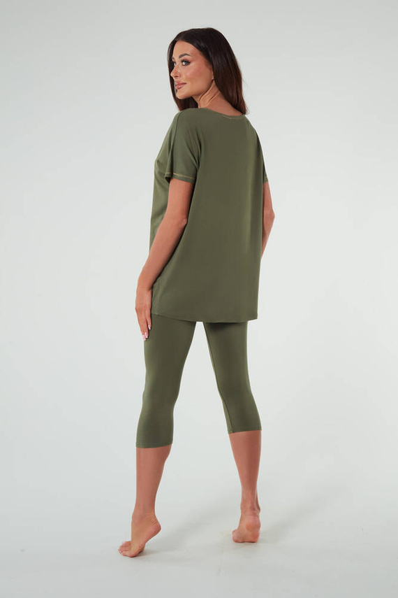 Natura Pyjamas Damen kurzarm, 3/4 Hose Italienische Mode - khaki 