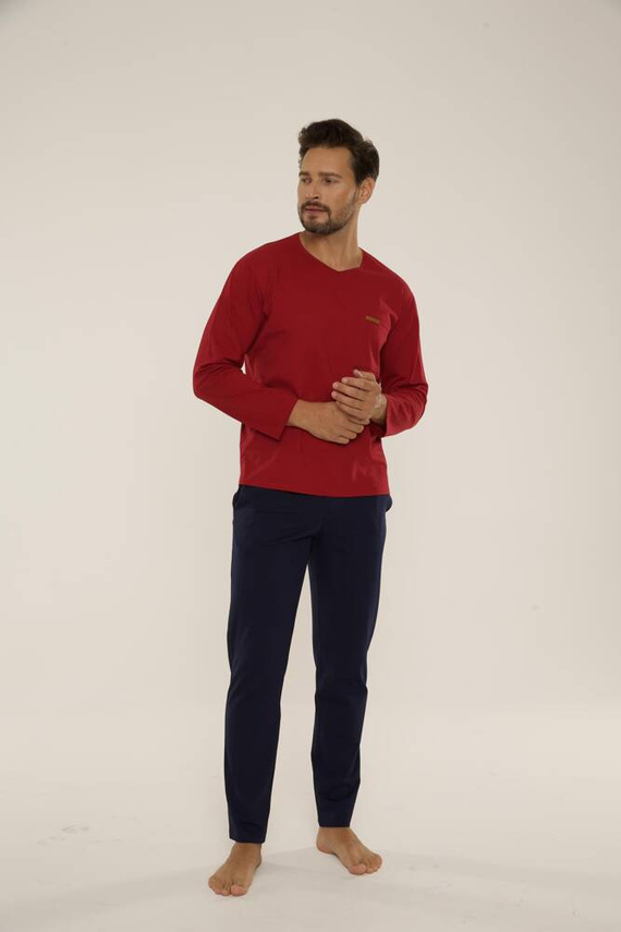 683 Kevin Forex Herren Schlafanzug - kastanienbraun - marineblau