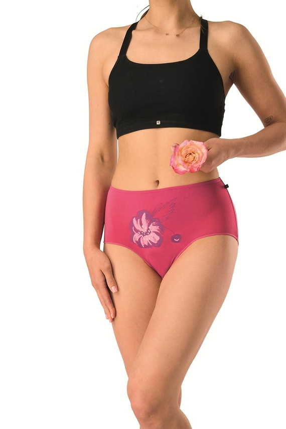 Damen Bambus Slip Maxi Bikini Key LPF 516 Schwarz-Fuchsia weich