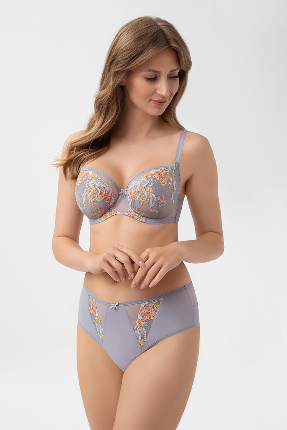 Gorsenia G015 Flora Soft-BH K496 für große Brust mit Stickerei, Tüll, Grau