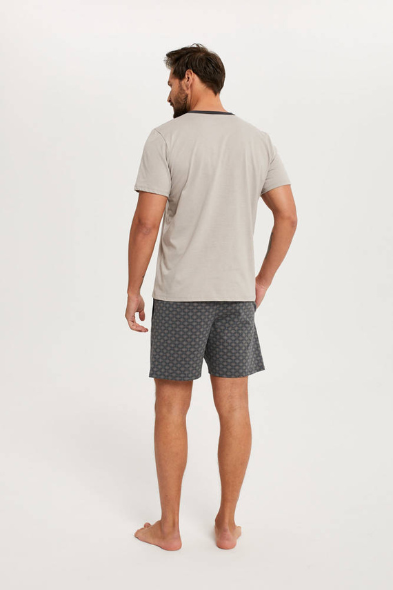 Abel Herren Kurzarm-Pyjama, Shorts Italian Fashion - beige/print