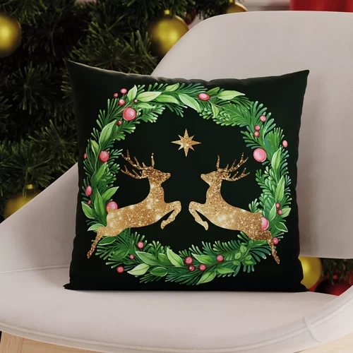 TBN293 Goldenes Hirsch-Marquisette-Weihnachtskissen