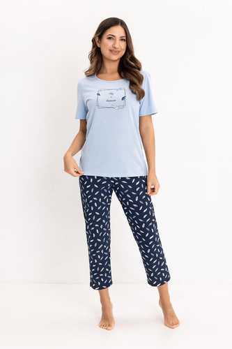 Nachtkleid 733 Regina – aus Baumwolle, mit kurzem Ärmel, Halbkragen, dekorativem Print | Komfort und Stil