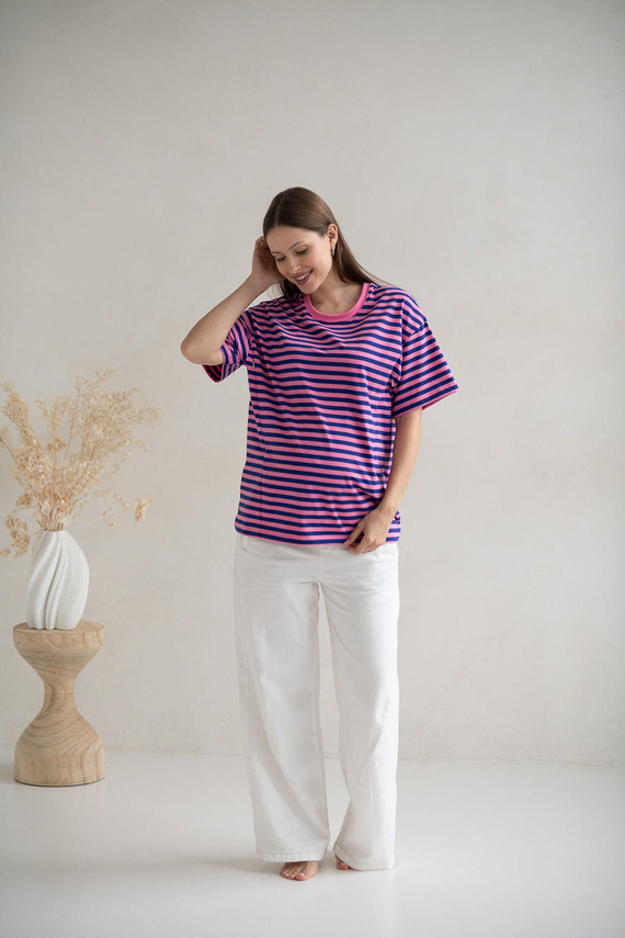 Mamahood Milk&Love Umstands- und Still-T-Shirt, rosa und blau gestreift – bequem und stilvoll