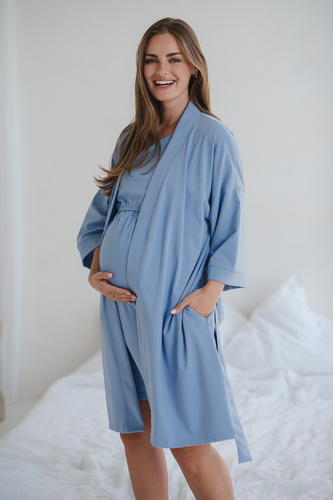 Blauer Umstandsbademantel von Milk&Love – Baumwolle mit Elasthan, bequem, 7/8-Ärmel