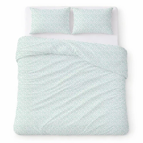 Bettwäsche aus Baumwollkrepp Set atmungsaktiv pflegeleicht white with green flowers