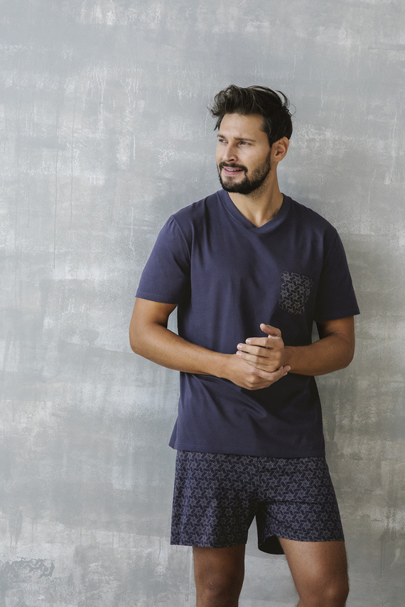 Diaz Herren Schlafanzug mit kurzen Ärmeln, Shorts Italian Fashion - navy blau/print