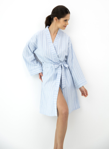 Asteria Sensis Baumwoll-Bademantel Kimono Blau mit Streifen