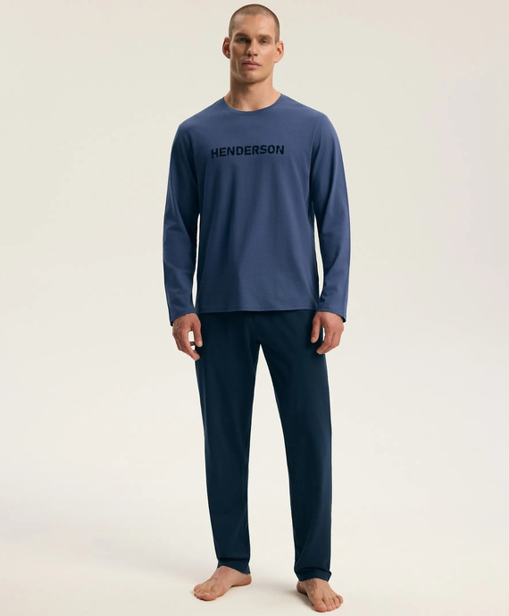 Henderson Flock 45491 Herren-Pyjama Steel Blue Lang 100% Baumwolle