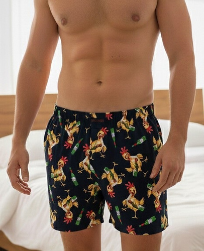 Cornette Classic Chicken Herren Boxershorts – 100% Baumwolle, lockerer Schnitt, lustiger Hähnchen-Print, Eingriff mit Knopf, maximale Bequemlichkeit