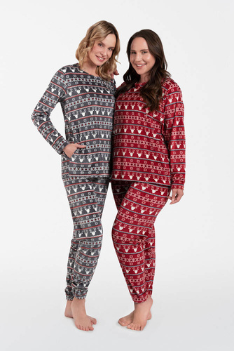 Island Fleece Damen Set Italienische Mode - burgunderfarbener Druck 