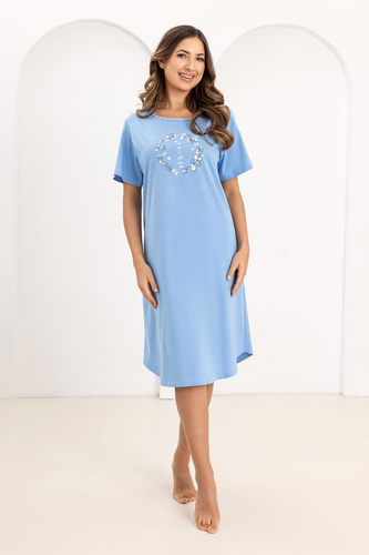 Nachthemd Regina 176, 100% Baumwolle, Kurzarm, Halbkreis-Ausschnitt, Print