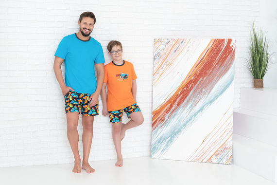 Comics Kurzarm-Pyjama für Jungen, Hose Italian Fashion - orange/print