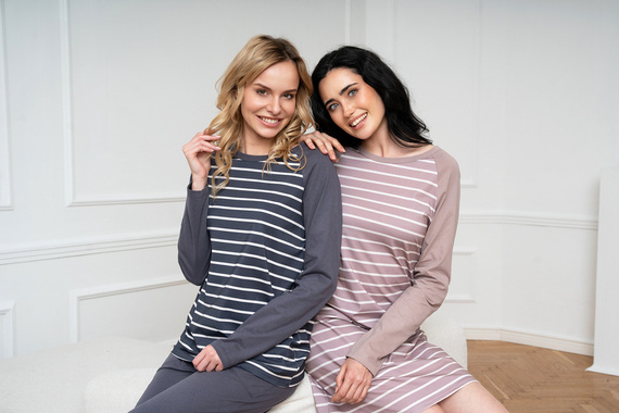 Oda Damen Schlafanzug langarm, lange Hose Italian Fashion - graphite/graphite print