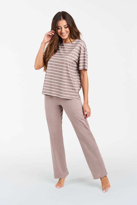 Betty Damen Schlafanzug kurzarm, lange Hose Italian Fashion - cappuccino/print cappuccino