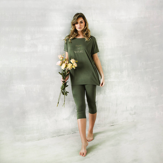 Natura Pyjamas Damen kurzarm, 3/4 Hose Italienische Mode - khaki 
