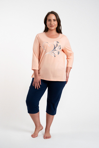 Arietta Damen Schlafanzug 3/4 Ärmel und 3/4 Hose Italian Fashion - lachs 