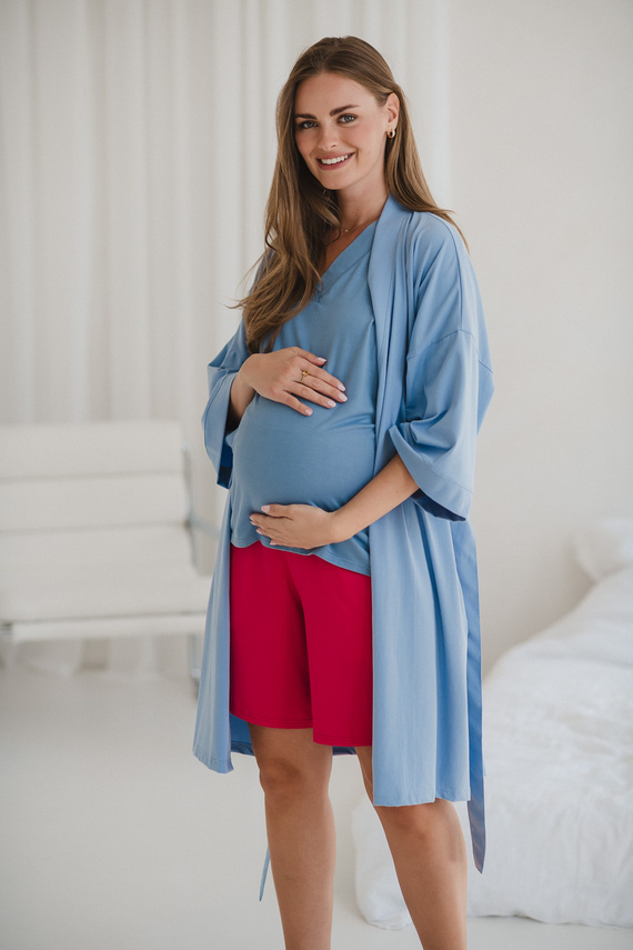 Blauer Umstandsbademantel von Milk&Love – Baumwolle mit Elasthan, bequem, 7/8-Ärmel
