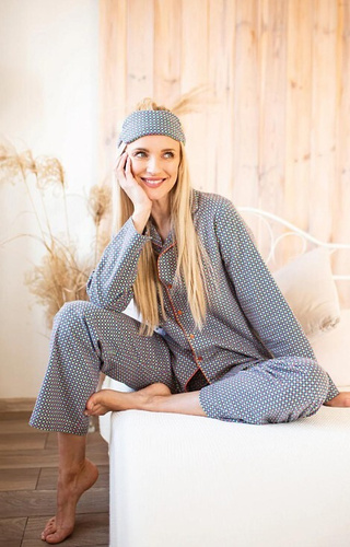 Damenpyjama LNS 429 Key Hahnentrittmuster – Baumwolle, langärmlig, geknöpft