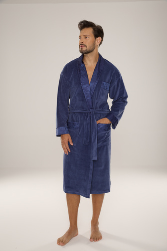 868 Edler Herren-Bademantel aus Velours De Lafense - elegant, weich, hochwertig, Denim