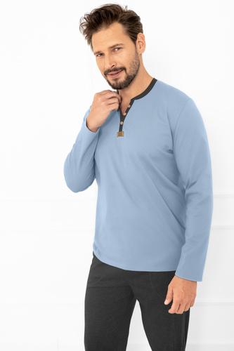 Julius Herrenschlafanzug Italian Fashion steel - Baumwolle, Hemd mit Knopfleiste