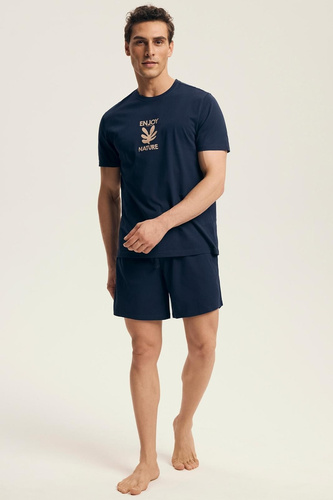 Core 43462 Legend Henderson Herrenpyjama, Marineblau – Baumwolle, kurze Ärmel, in einer Box