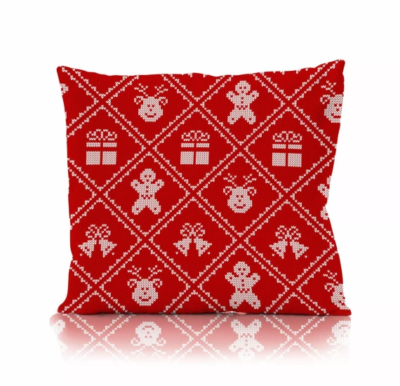 Holly Jolly Faro dekorativer Weihnachtskissenbezug – Mikrofaser, rot mit weihnachtlichem Pullovermuster