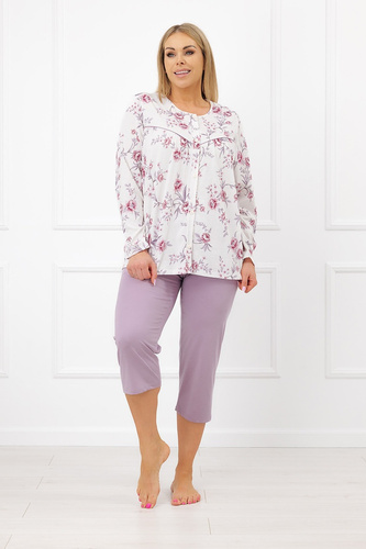 Italian Fashion Mariella Damen-Pyjama aus Baumwolle, zum Knöpfen, 3/4-Hose