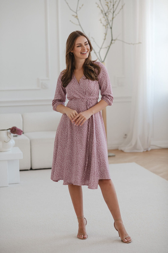 Umstands- und Stillkleid Milk Shake, 3/4-Ärmel Milk&Love, Flieder mit Blättern