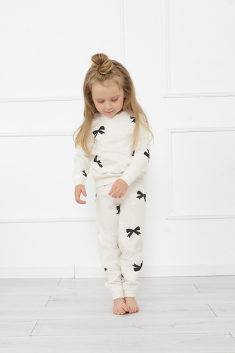 Figaro Schlafanzug für Mädchen - ecru, Baumwolle, lange Ärmel und Hose Italian Fashion 