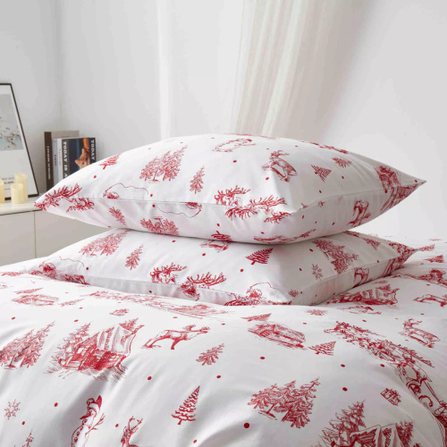Weihnachtsbettwäsche aus Laponia-Baumwollsatin von Needle and Thread, weiß, rot – elegant und weich