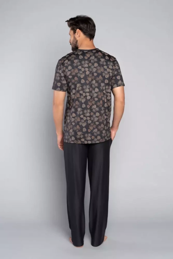 Pinus Schlafanzug Herren kurzarm, lange Hose Italian Fashion- print/graphite
