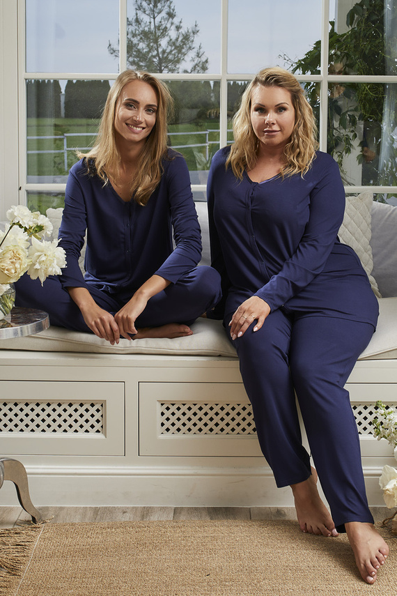 Song Damen Schlafanzug langarm, lange Hose Italian Fashion - navy blue