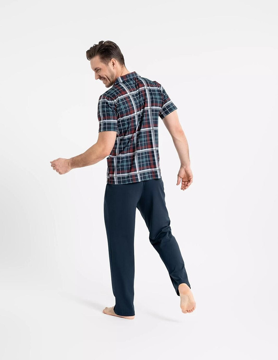 Herren-Pyjama Moraj PDM6200-003 dunkelblau, aufknöpfbar, Baumwolle mit Taschen