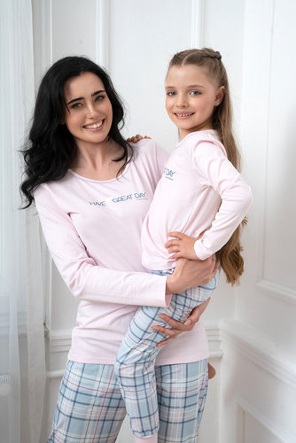 Glamour Ladies' langärmeliger Pyjama und lange Hose Italian Fashion - rosa/print