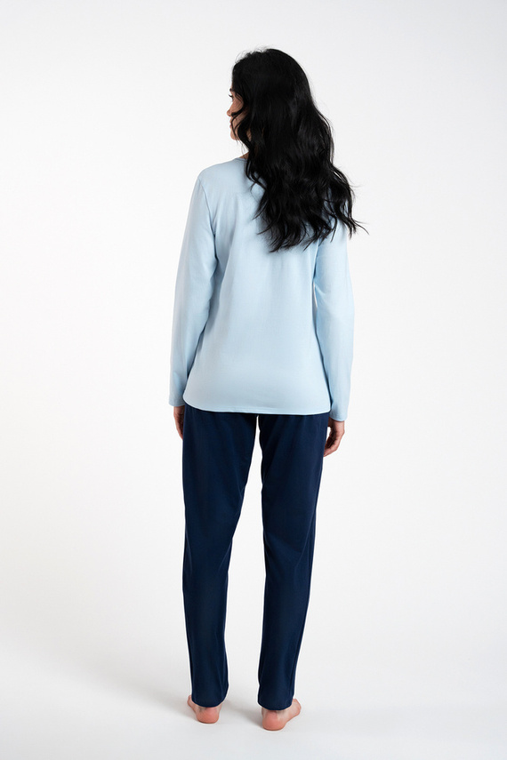 Arietta Damen Schlafanzug mit langen Ärmeln und Hose Italian Fashion - blau