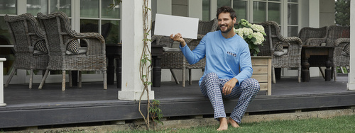 Jaromir Herren Langarm, lange Hose Italienische Mode - blau/print