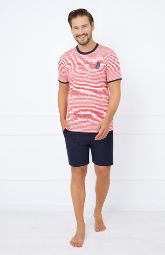 Flota Herren Kurzarm-Pyjama, Shorts Italian Fashion - Druck rot/marineblau