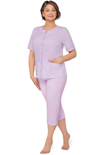 Damen-Pyjama Martel Maria I 200 zum Knöpfen, 100% Baumwolle, kurzärmelig, flieder, Größe 28