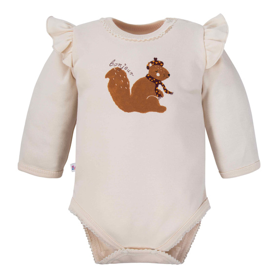 Fluffy Tails Eevi Baby-Body – ecru, lange Ärmel, Rüschen an den Schultern