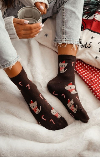 1283-037 Kitty Damensocken Milena braun - Weihnachten, bunt, Baumwolle