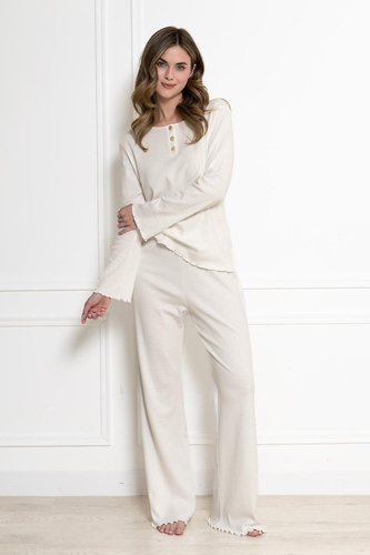 Damen-Pyjama Bernadeta 1796 Leveza cremig 100% Baumwolle langarm