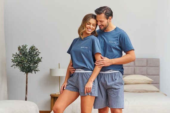 7424 Doctor Nap Herren Baumwoll-Pyjama Denim Blue gestreifte Shorts