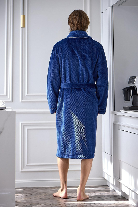 L&L 2661 Eleganter Herrenbademantel Klassischer Kimono-Kragen Weich Navy