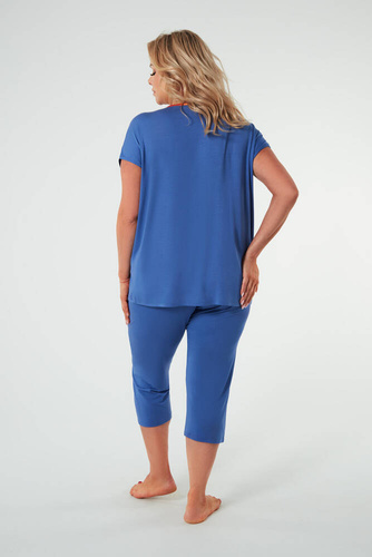 Paola Damen Kurzarm-Pyjama, 3/4 Hose Italienische Mode - blau