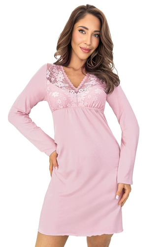 Donna Ramona II Nachthemd Elegant Puderrosa V-Ausschnitt Spitze Viskose