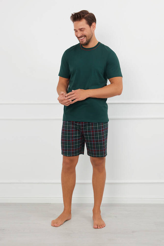 Fogo Herren Kurzarm-Pyjama, Shorts Italian Fashion - grün/print 